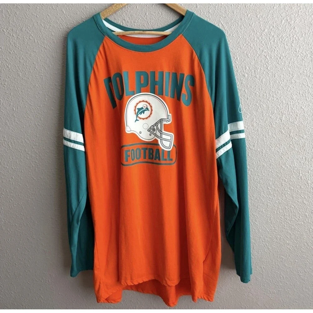 Nike Miami Dolphins Orange Aqua Throwback Raglan Long Sleeve T-Shirt